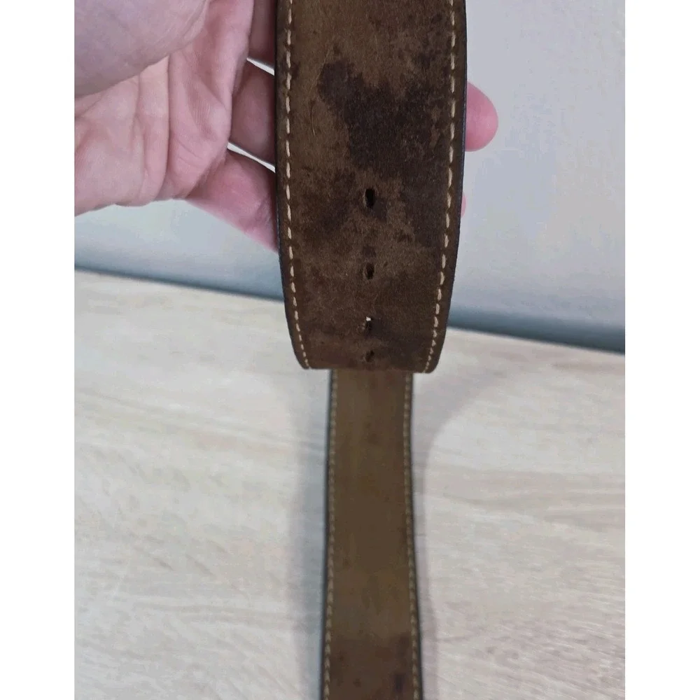 Vintage Leather Belt Eagle Buckle Brown Distressed Western Wide